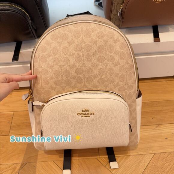 NWT Coach Large Court Backpack In Signature Canvas CZ175 Gold/Sand/Chalk - Picture 1 of 5